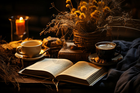 书旁的咖啡图片