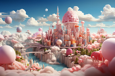粉色的梦幻城堡背景图片