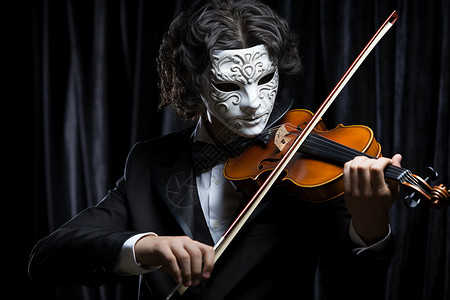 男子小提琴演奏戴面具的男子演奏小提琴背景