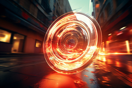街景灯光旋转的发光车轮设计图片