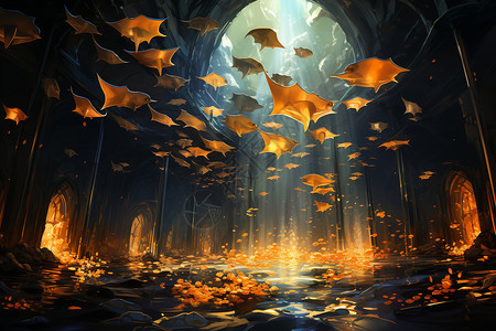 海底游动的鱼群背景图片