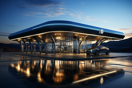 汽车外饰氢燃料加油站外的汽车设计图片