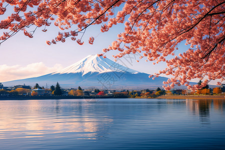 富士山下的湖泊图片