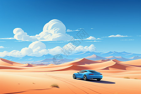 沙漠中的车沙漠中穿行的汽车插画