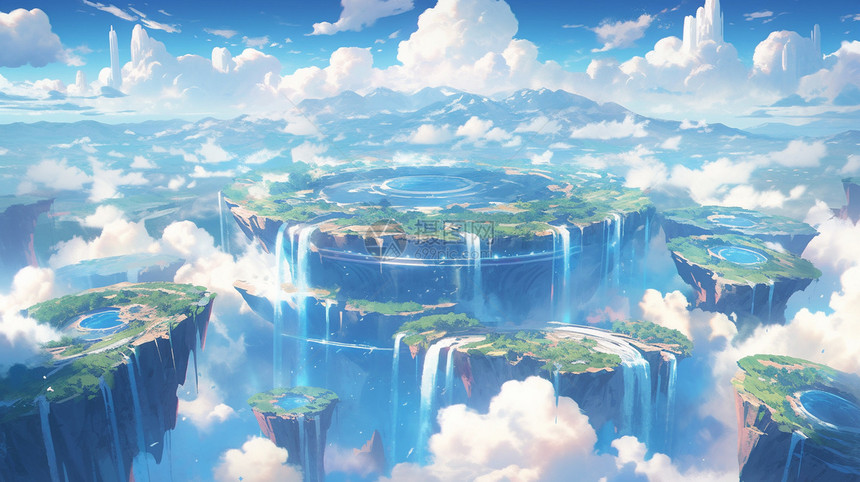漂浮的空气城市云彩蓝天漂浮的空气岛瀑布图片