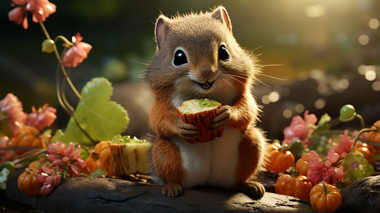吃花生的松鼠小松鼠啃西瓜插画