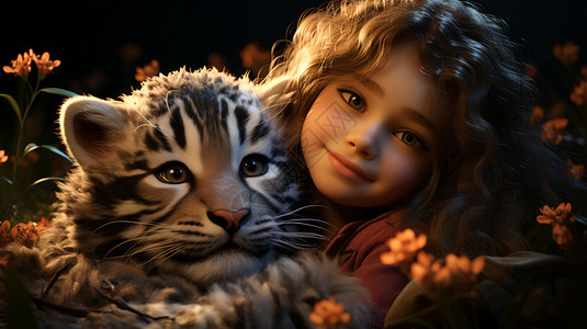 女孩和老虎背景图片