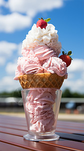 草莓杯子冰激凌美味的冰激凌背景
