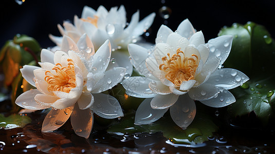 白莲花上的水滴图片