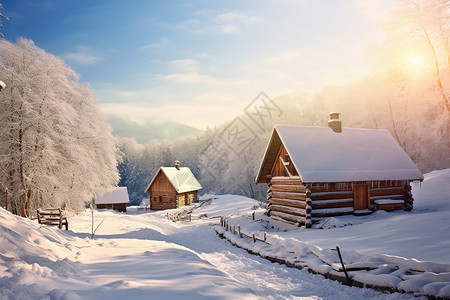 圣诞木屋雪中的木屋背景
