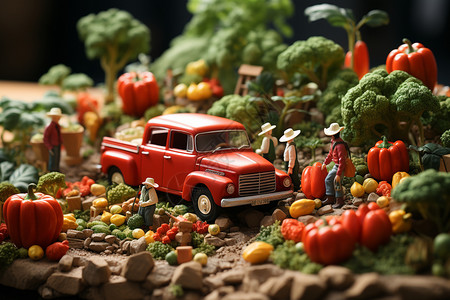 小田田园里的蔬菜和农民设计图片