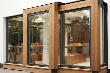 玻璃橱窗木质的大门设计图片