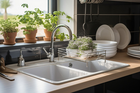 洗菜篮干净整洁的水槽设计图片