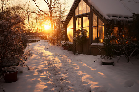冬日的房屋和冰雪图片