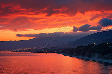 海上夕阳山水风景图片