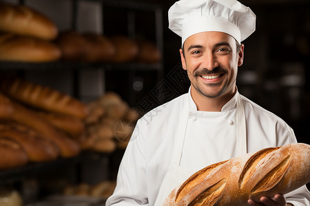 面包师傅拿着面包烘焙高清图片素材