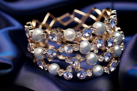 镶嵌珍珠和水晶的手链背景图片