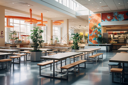 食堂宣传现代校园中的食堂布置设计图片