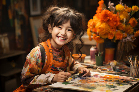 高兴的画画的女孩图片