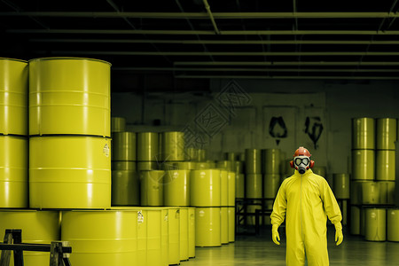 危险废弃物辐射危险仓库工人保护核废料装配照片背景