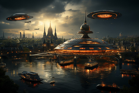 飞行悬浮的未来都市图片