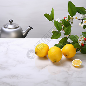 大理石桌面上的柠檬背景图片