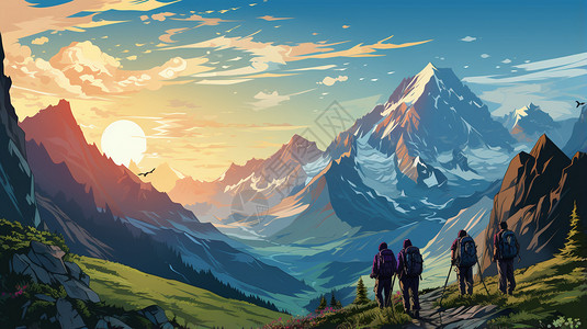 色彩鲜明的群山探险背景图片