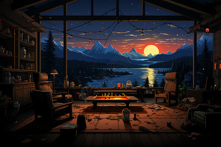 夜幕下的家庭游戏室背景图片