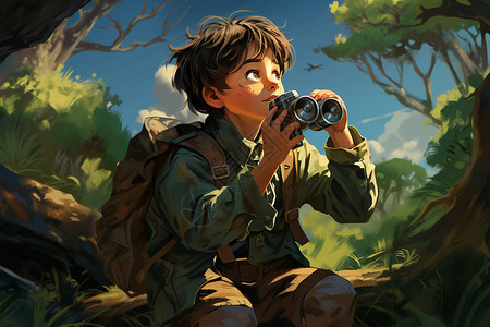 男孩的森林冒险背景图片
