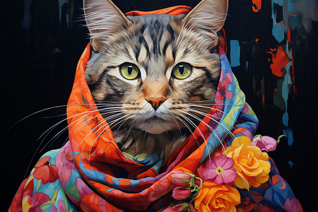 猫咪头上的围巾图片