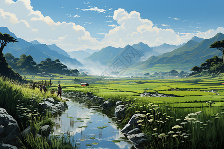 一望无垠的稻田图片