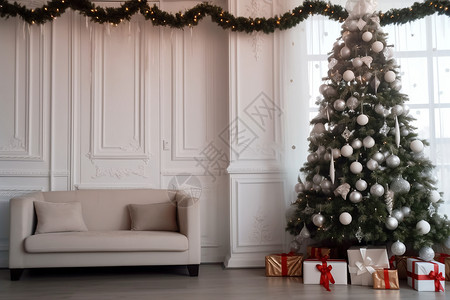 房间的圣诞树背景图片