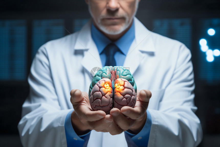 男医生手里的大脑图片