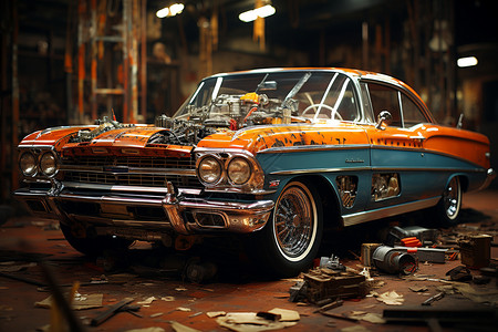 汽车修理厂里带维修的汽车图片