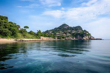 泰国海滩上的别墅景色背景图片