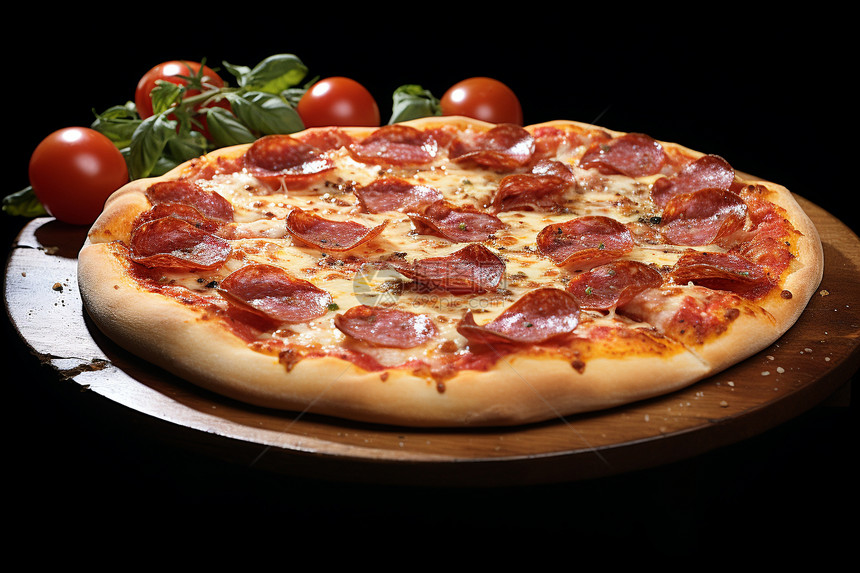 披萨和番茄摆盘图片