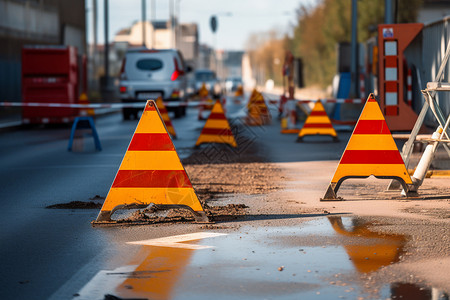 骷髅标识道路施工现场背景