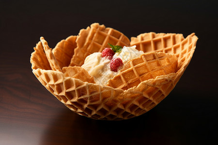 在碗中的冰淇淋装在华夫饼碗里的冰淇淋背景