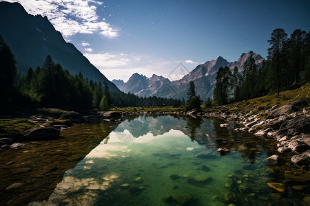 月光下的山景湖泊图片