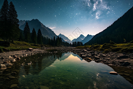 星空下的山川背景图片