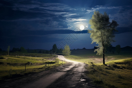 月光下的乡间小路图片