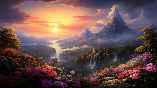 日落时的山地背景图片