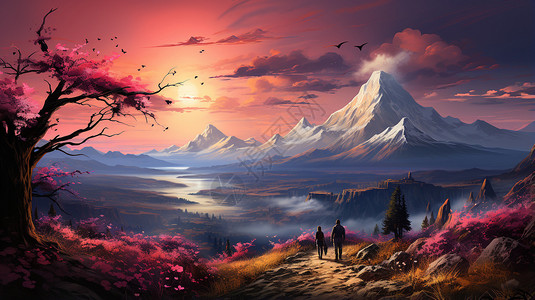 黄昏的山脉风景图片