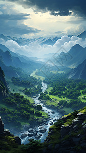 美丽的森林山脉背景图片