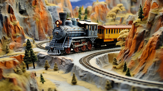 岩石里的火车模型图片