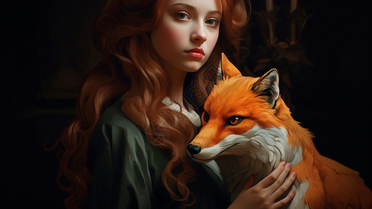 抱着狐狸的女人高清图片