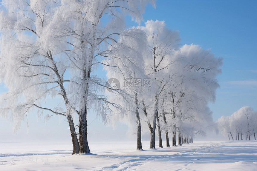 风雪中的白桦林图片