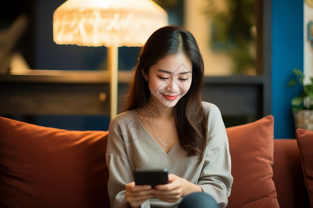 低头玩手机的女子背景图片