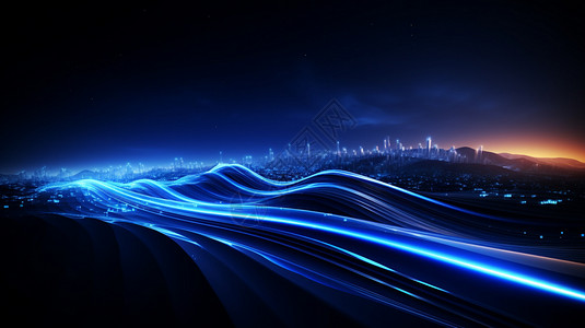 玄武湖夜景图片蓝色亮光科技线条设计图片