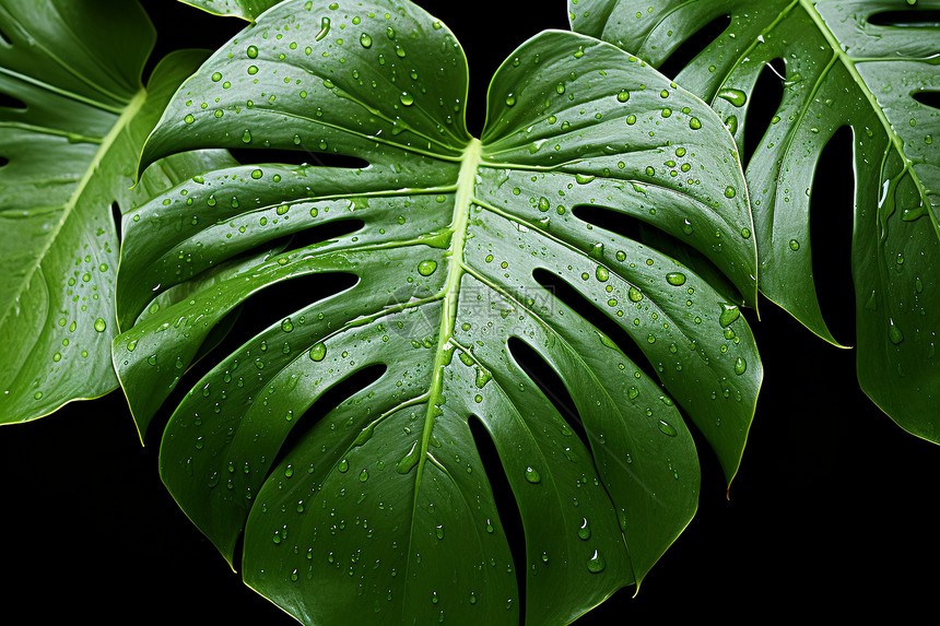 绿叶植物上的水滴图片